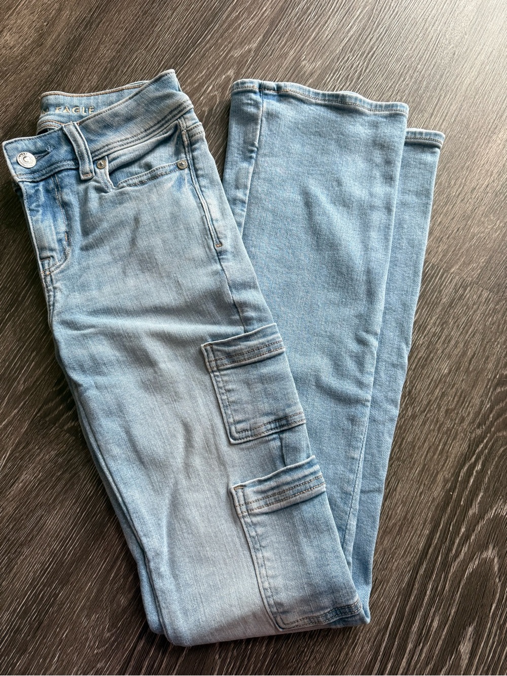 American Eagle Light Wash Cargo Pocket Jeans